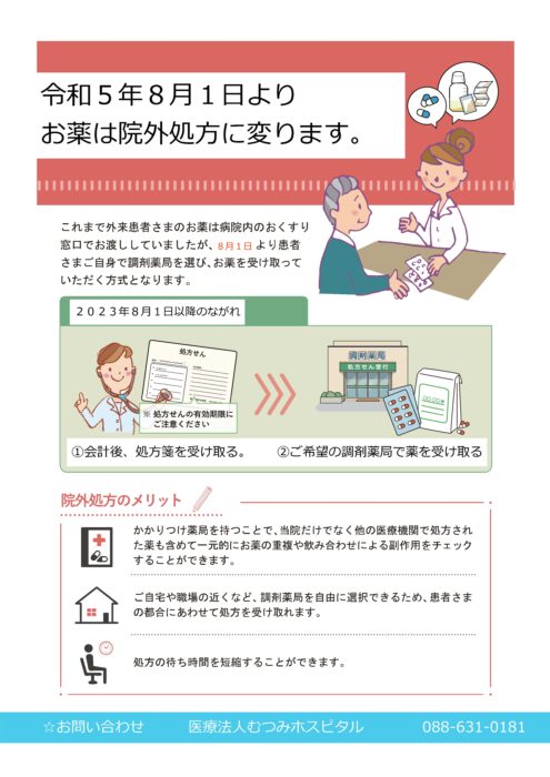 【ご案内】令和５年8月1日よりお薬は院外処方へ変わります